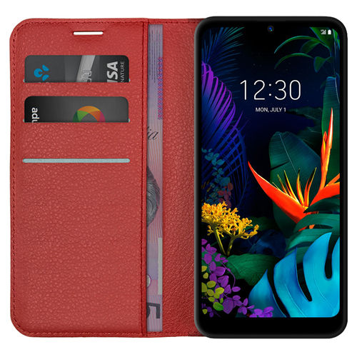 Leather Wallet Case & Card Holder Pouch for LG K50 / Q60 - Red
